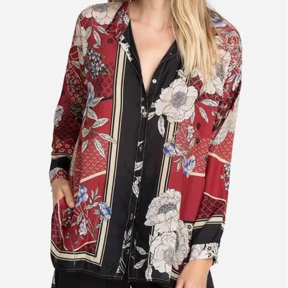 Johnny Was Crane Mallory Button Down, Multi, XS